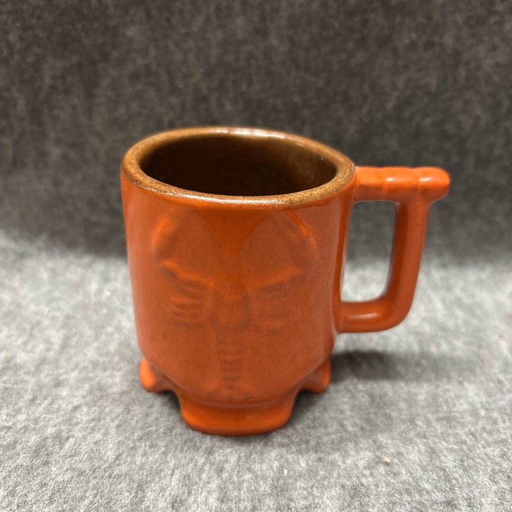 FRANKOMA 1C Pottery Orange Brown Pedestal Footed Mug‎ Stein Louisiana Crawfish